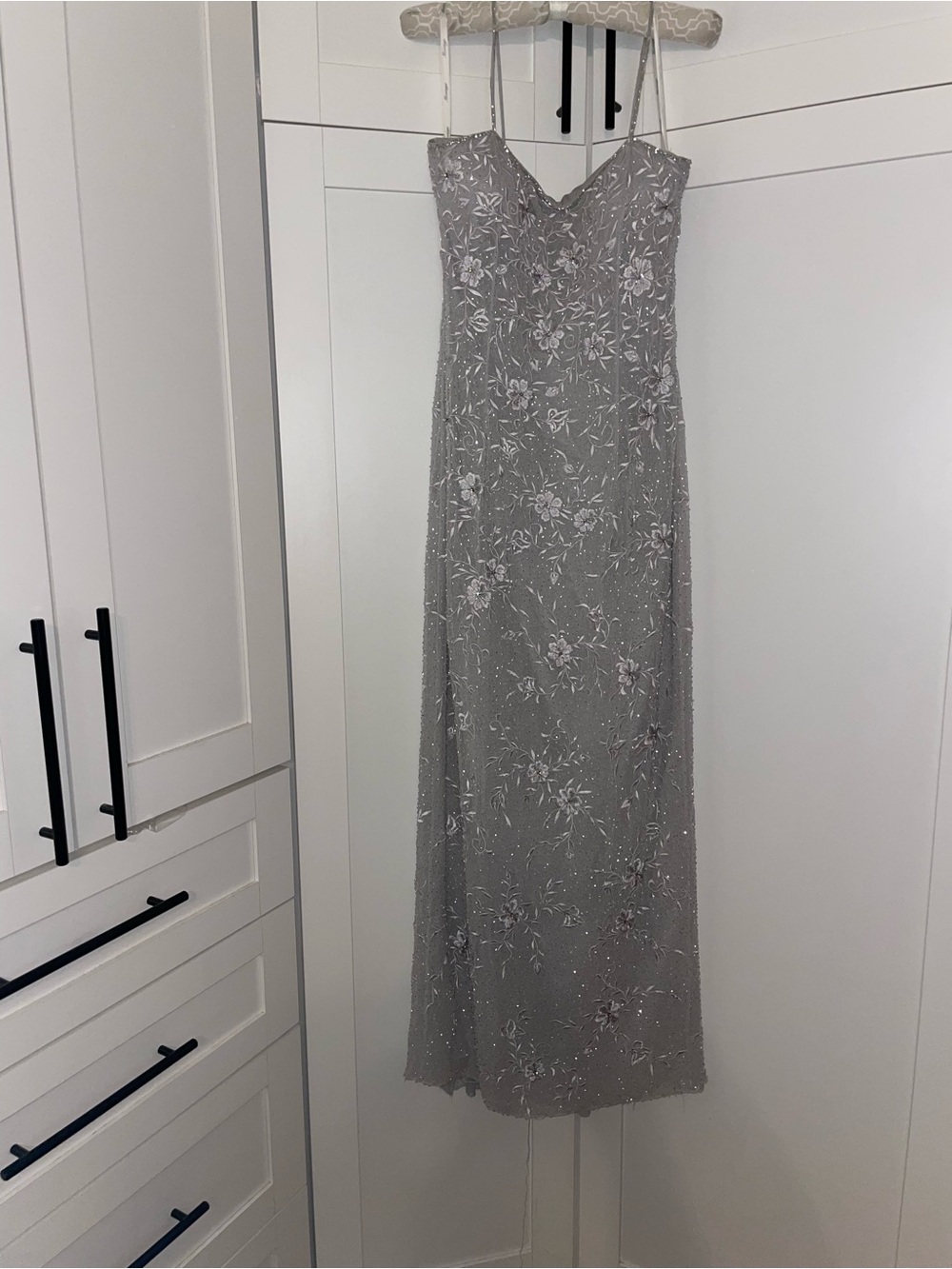 Montage by Mon Cheri Silver Beaded Floral Evening Gown and Jacket MOTB Vintage